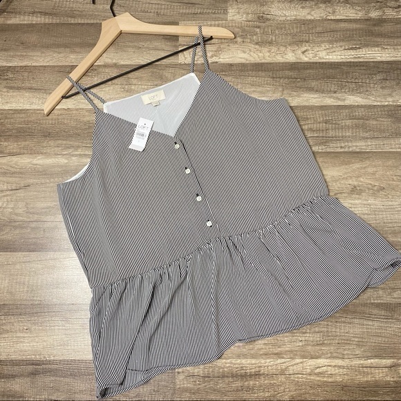 LOFT Black & White Striped Peplum Top size Large - Picture 1 of 7